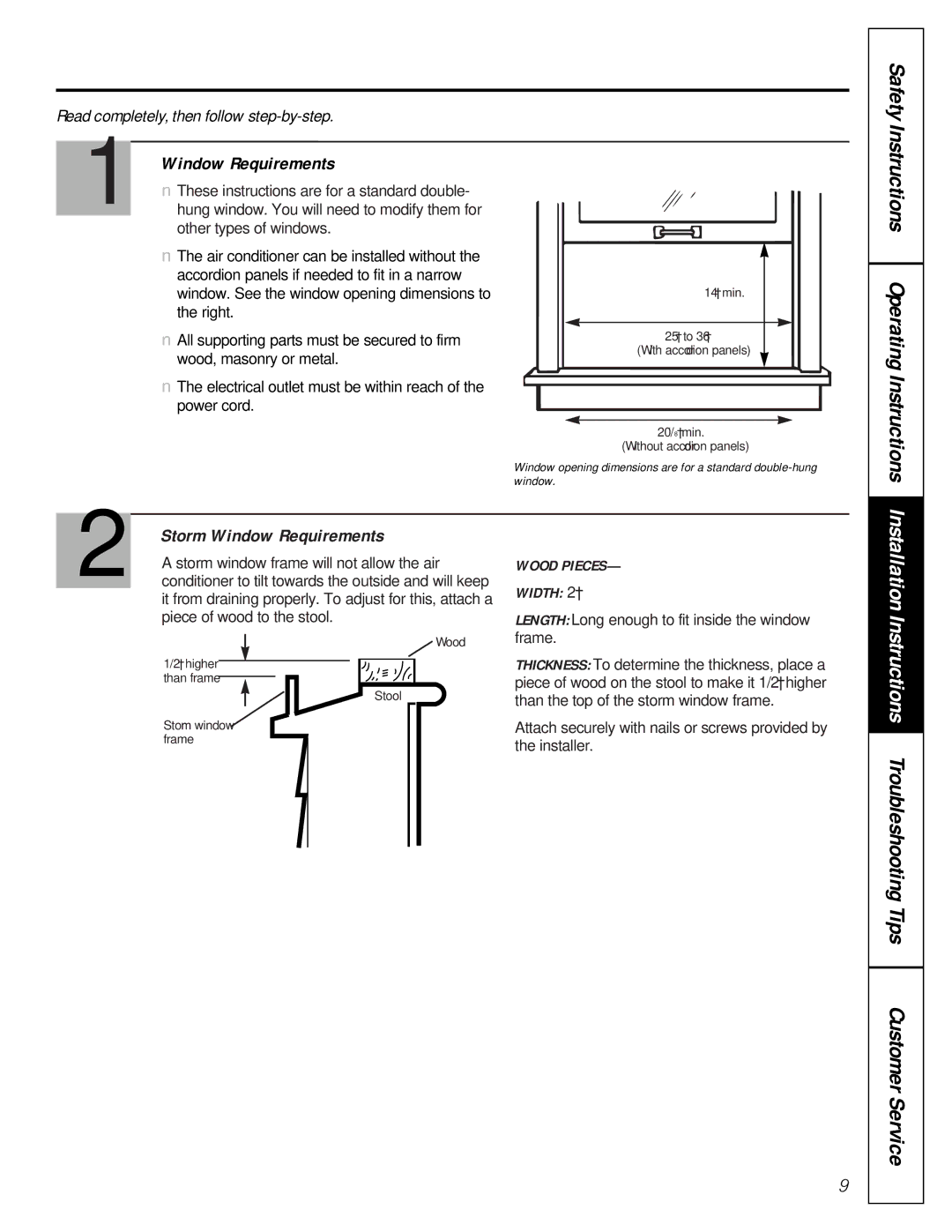 GE AGH08 owner manual Storm Window Requirements 