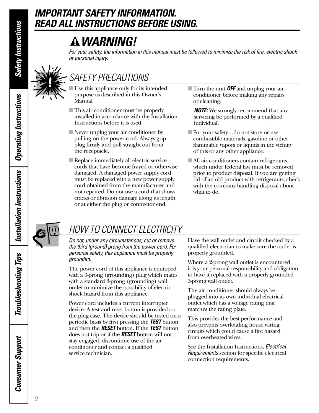 GE AGM05 owner manual Safety Precautions, Consumer Support Troubleshooting Tips 