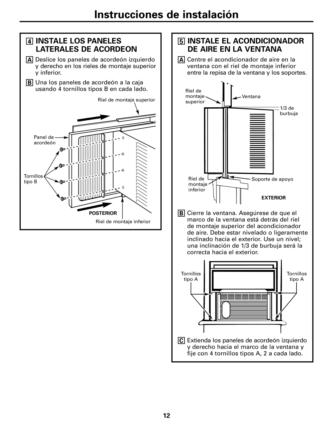 GE AGM05 owner manual Instale LOS Paneles Laterales DE Acordeon 