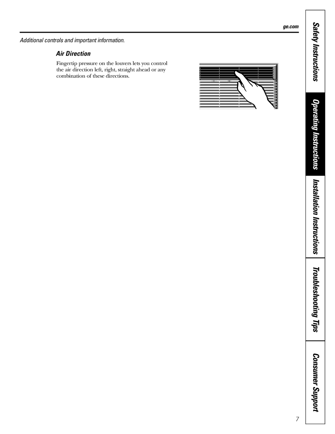 GE AGM05 owner manual Air Direction 