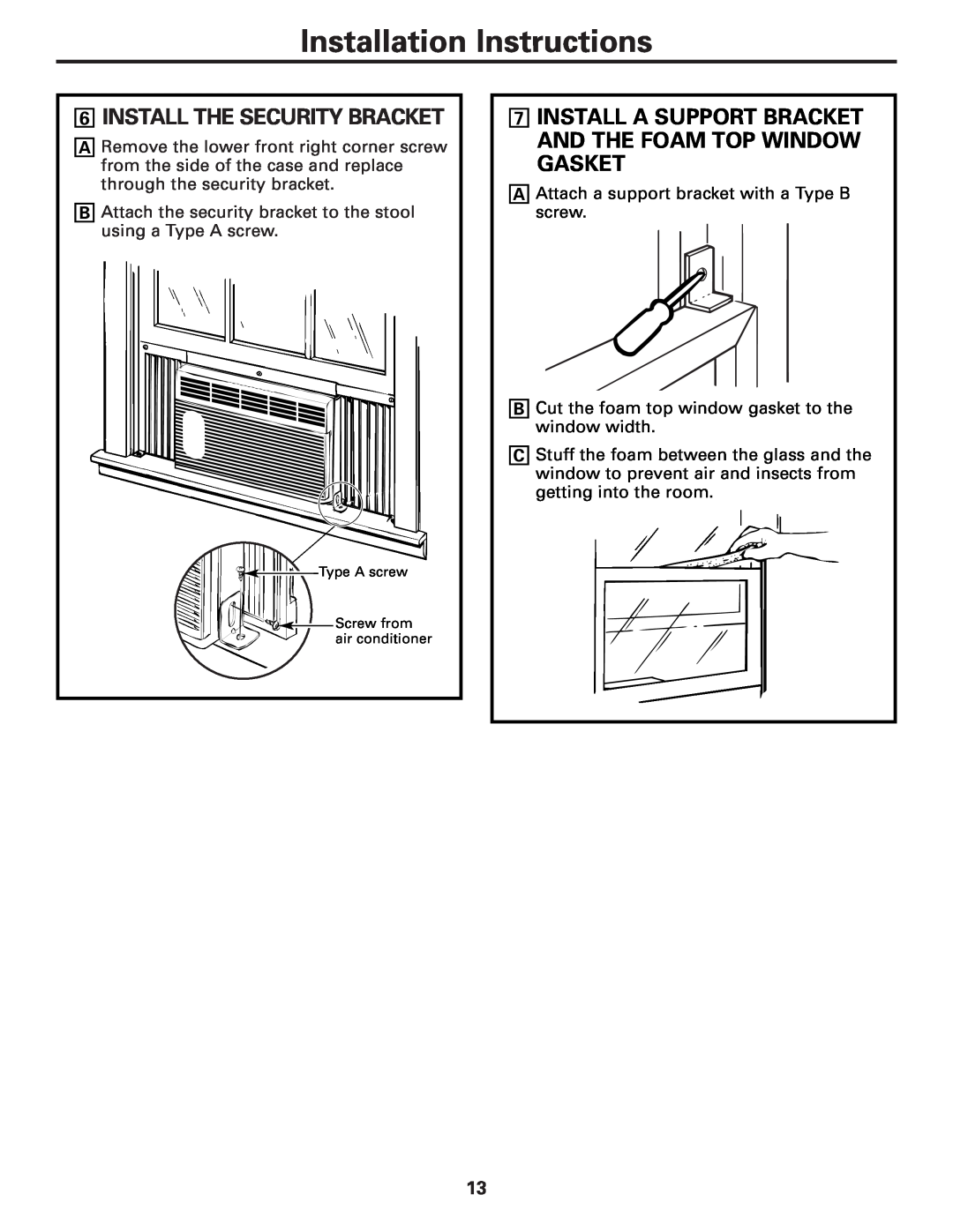 GE AGM05 owner manual 6INSTALL THE SECURITY BRACKET, Installation Instructions 