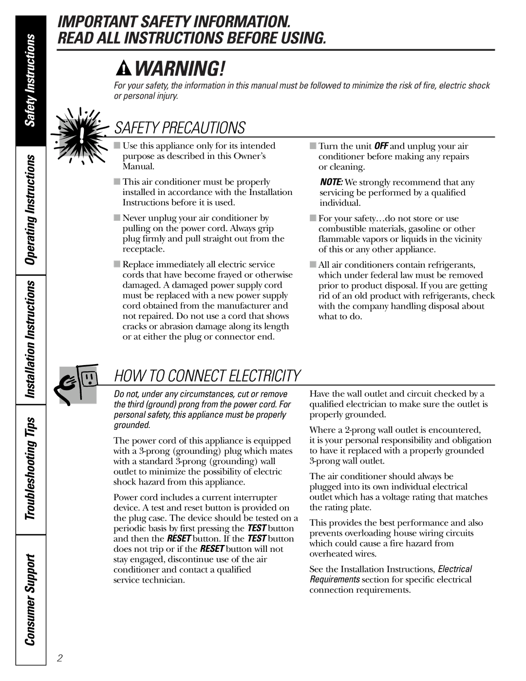 GE AGM24 operating instructions Consumer Support Troubleshooting Tips, Installation 