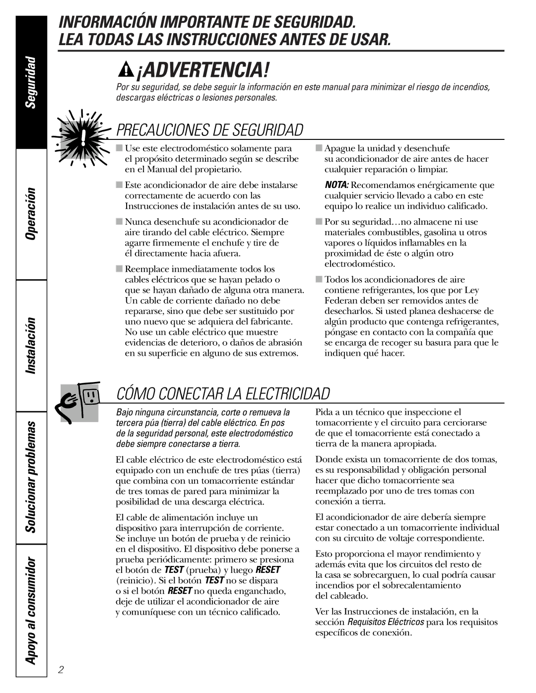 GE AGM24 operating instructions ¡Advertencia, Operación Instalación 