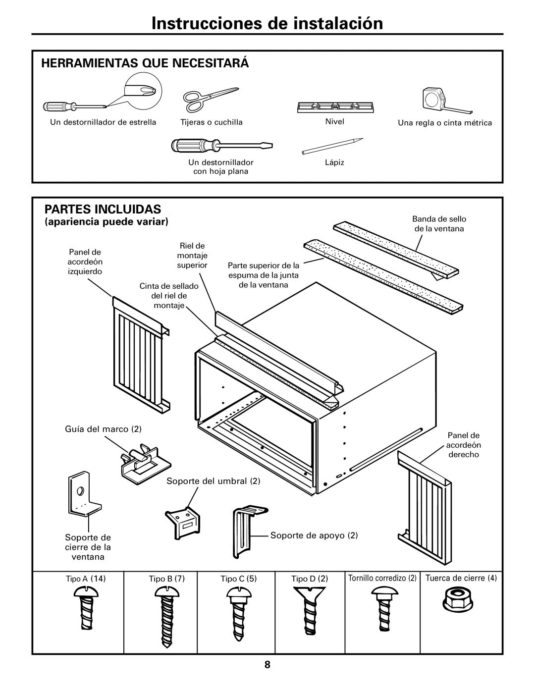 GE AGM24 operating instructions Herramientas QUE Necesitará, Partes Incluidas 