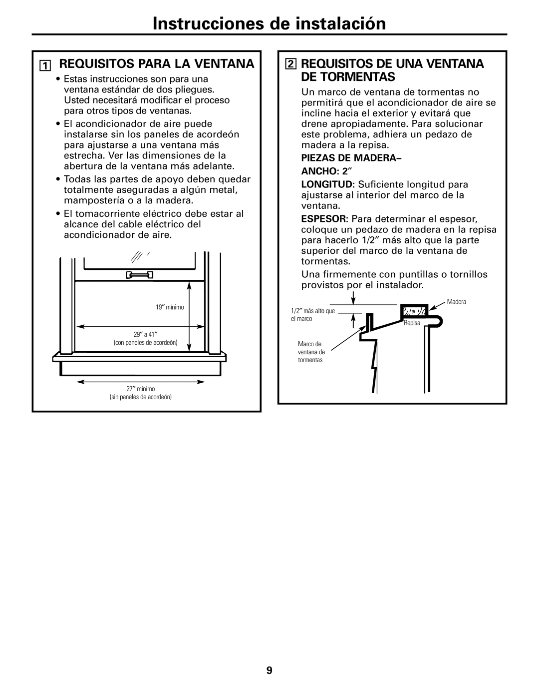 GE AGM24 operating instructions Requisitos Para LA Ventana, Requisitos DE UNA Ventana DE Tormentas 