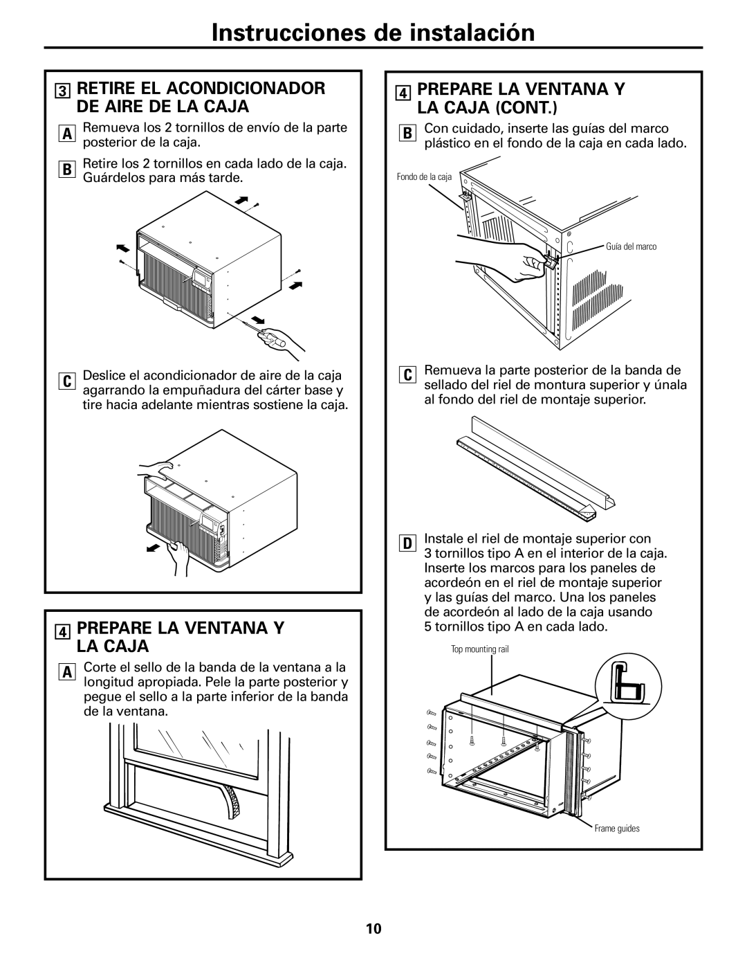 GE AGM24 operating instructions Prepare LA Ventana Y LA Caja, Retire EL Acondicionador DE Aire DE LA Caja 