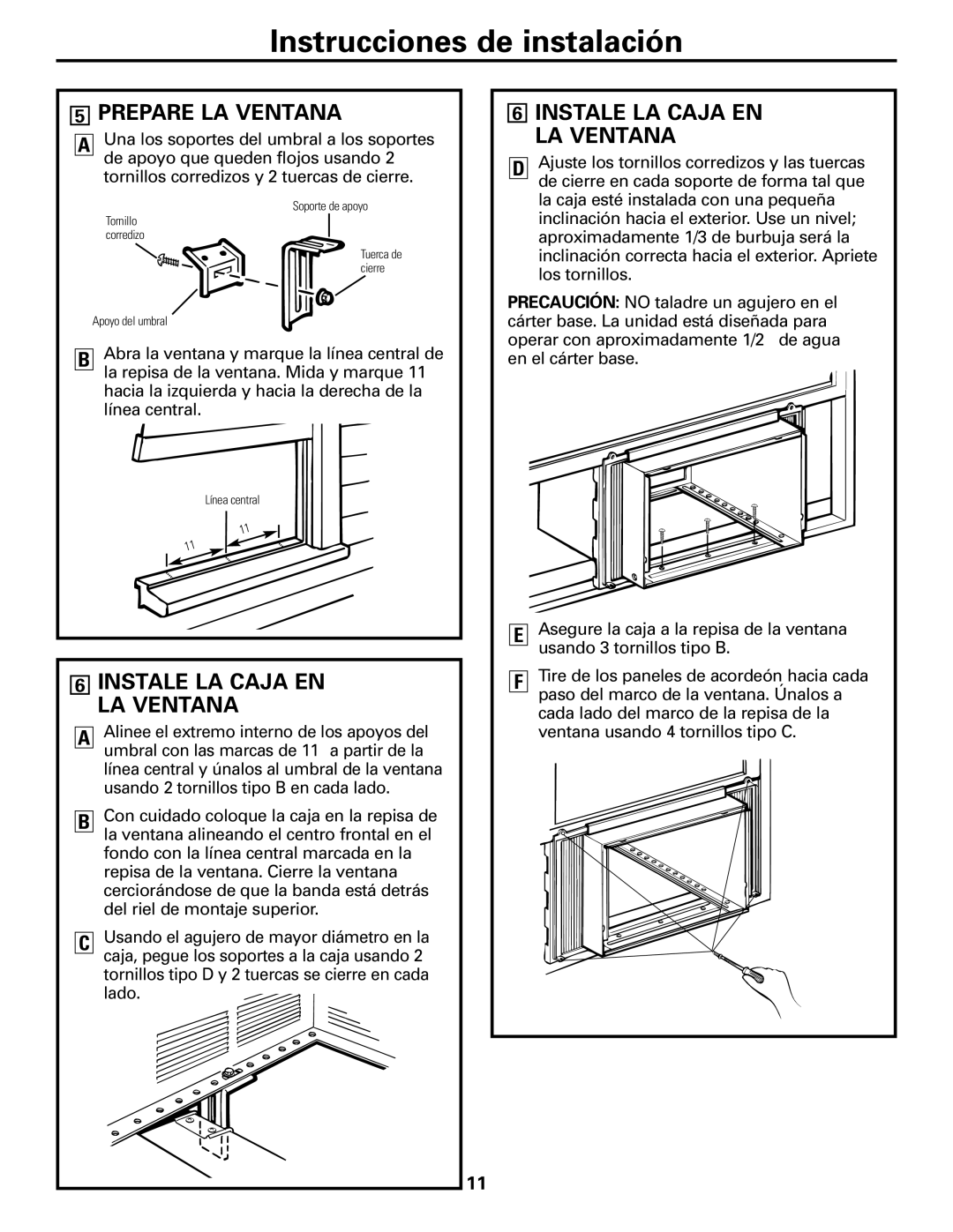 GE AGM24 operating instructions Prepare LA Ventana, Instale LA Caja EN LA Ventana 