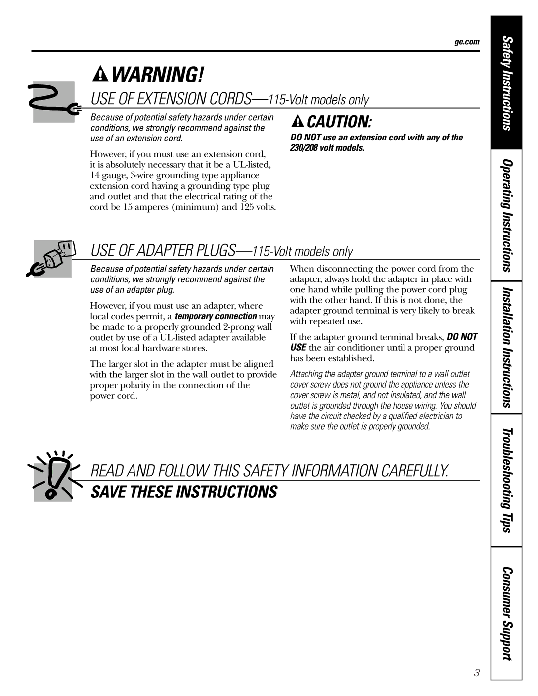 GE AGM24 operating instructions Installation Instructions, Ge.com 