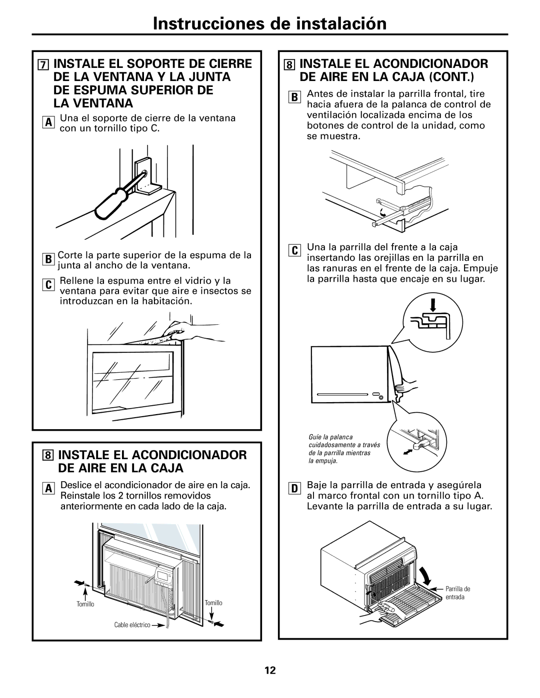 GE AGM24 operating instructions LA Ventana, Instale EL Acondicionador DE Aire EN LA Caja 