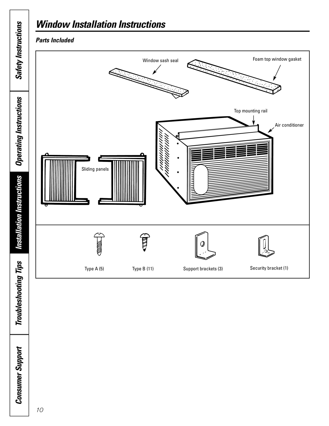 GE AGMO5 installation instructions Window Installation Instructions, Parts Included 