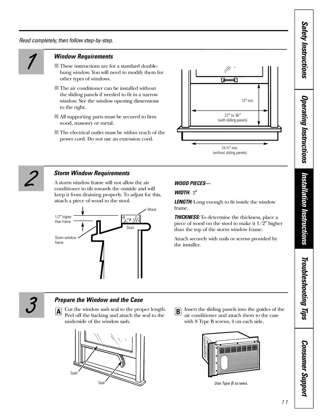 GE AGMO5 Safety Instructions Operating Instructions, Storm Window Requirements, Prepare the Window and the Case 