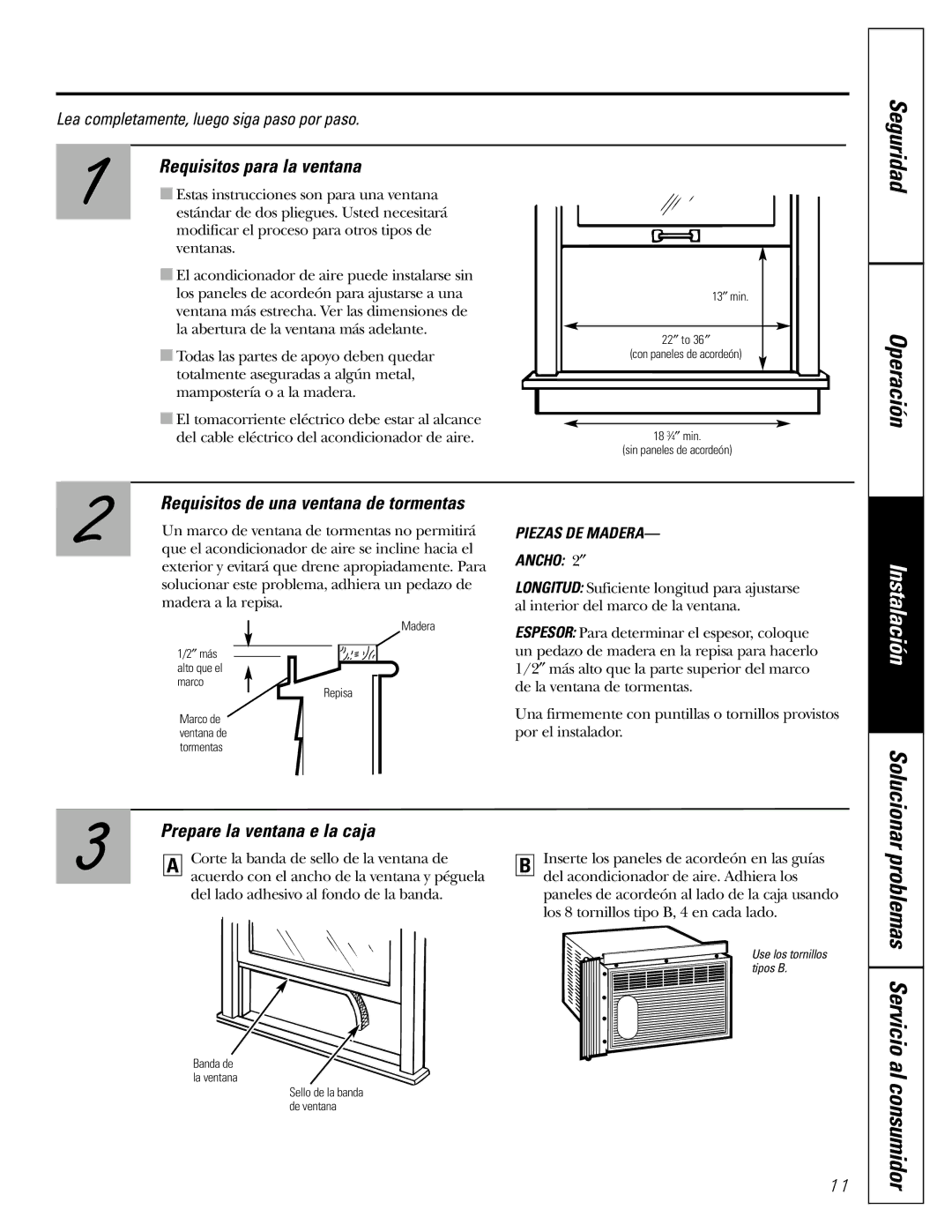 GE AGMO5 installation instructions Requisitos para la ventana, Prepare la ventana e la caja 