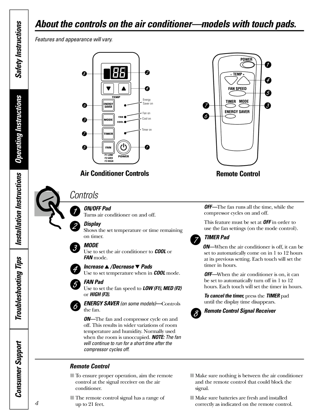 GE AGMO5 Instructions Operating Instructions Safety Instructions, Support Troubleshooting Tips Installation, Consumer 