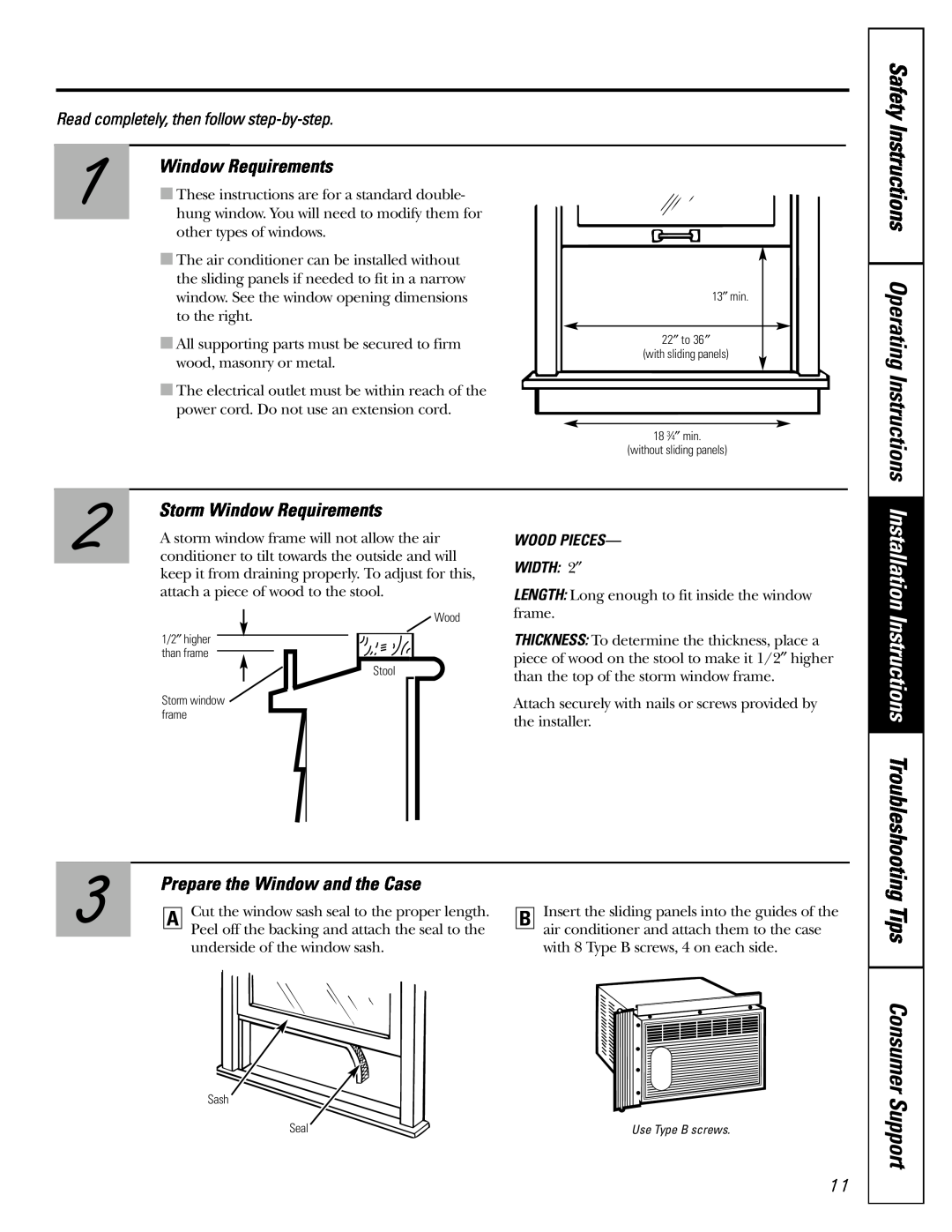 GE AGMO5 Safety Instructions Operating Instructions, Storm Window Requirements, Prepare the Window and the Case 