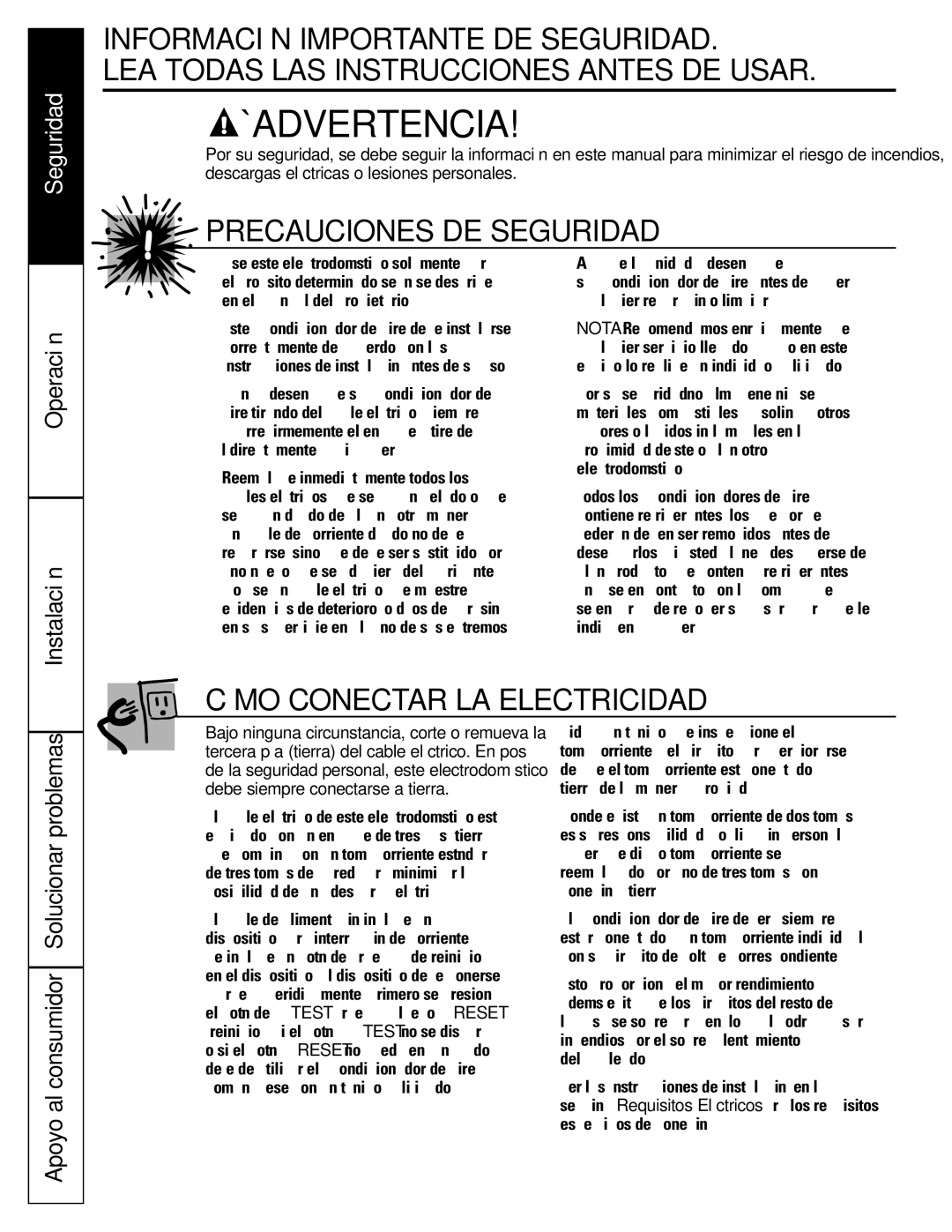 GE AGP07 operating instructions ¡Advertencia, Operación Instalación 