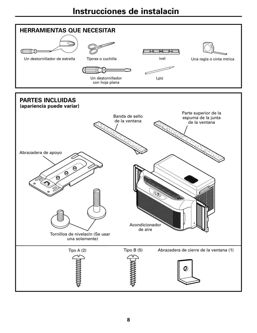 GE AGP07 operating instructions Herramientas QUE Necesitará, Partes Incluidas 