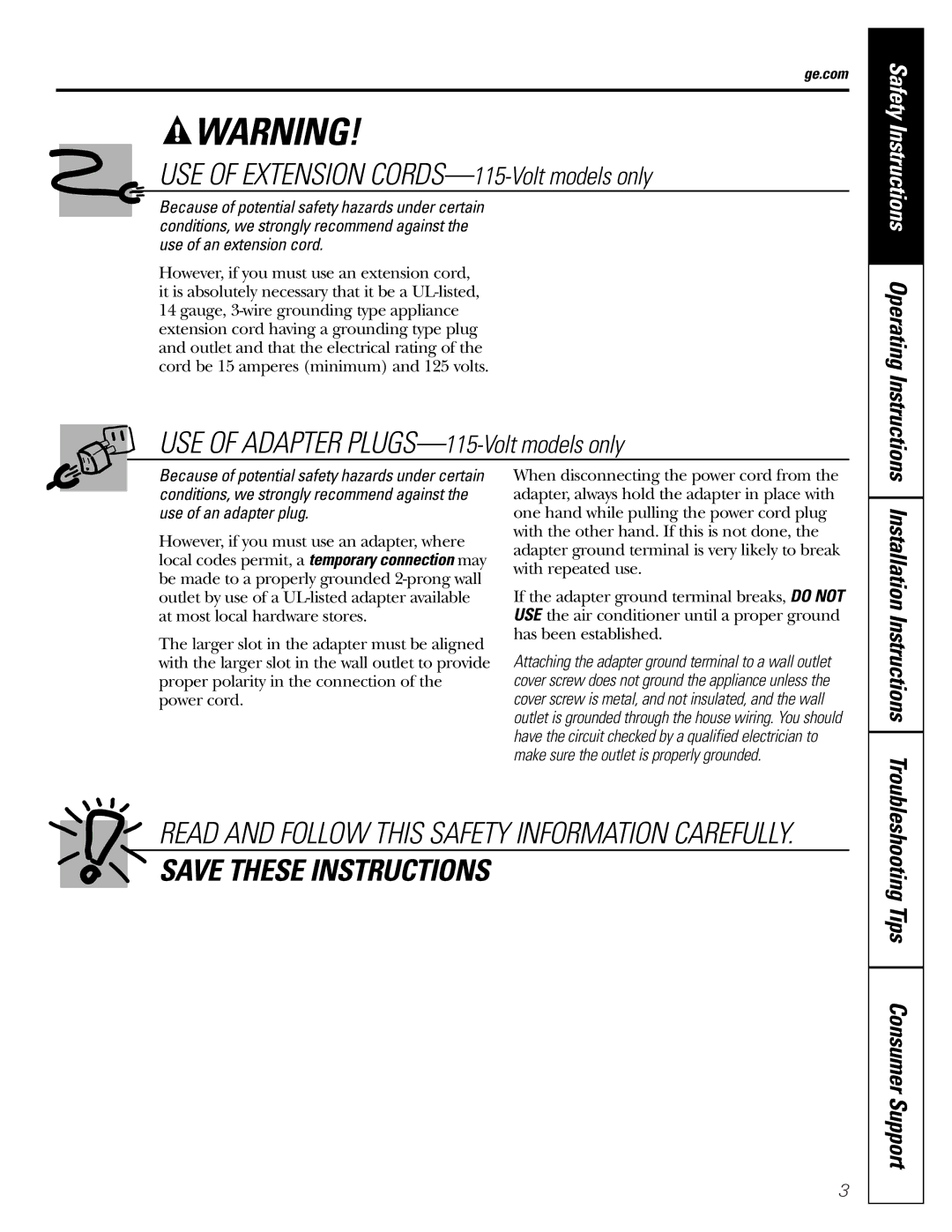 GE AGP07 operating instructions Installation Instructions, Ge.com 