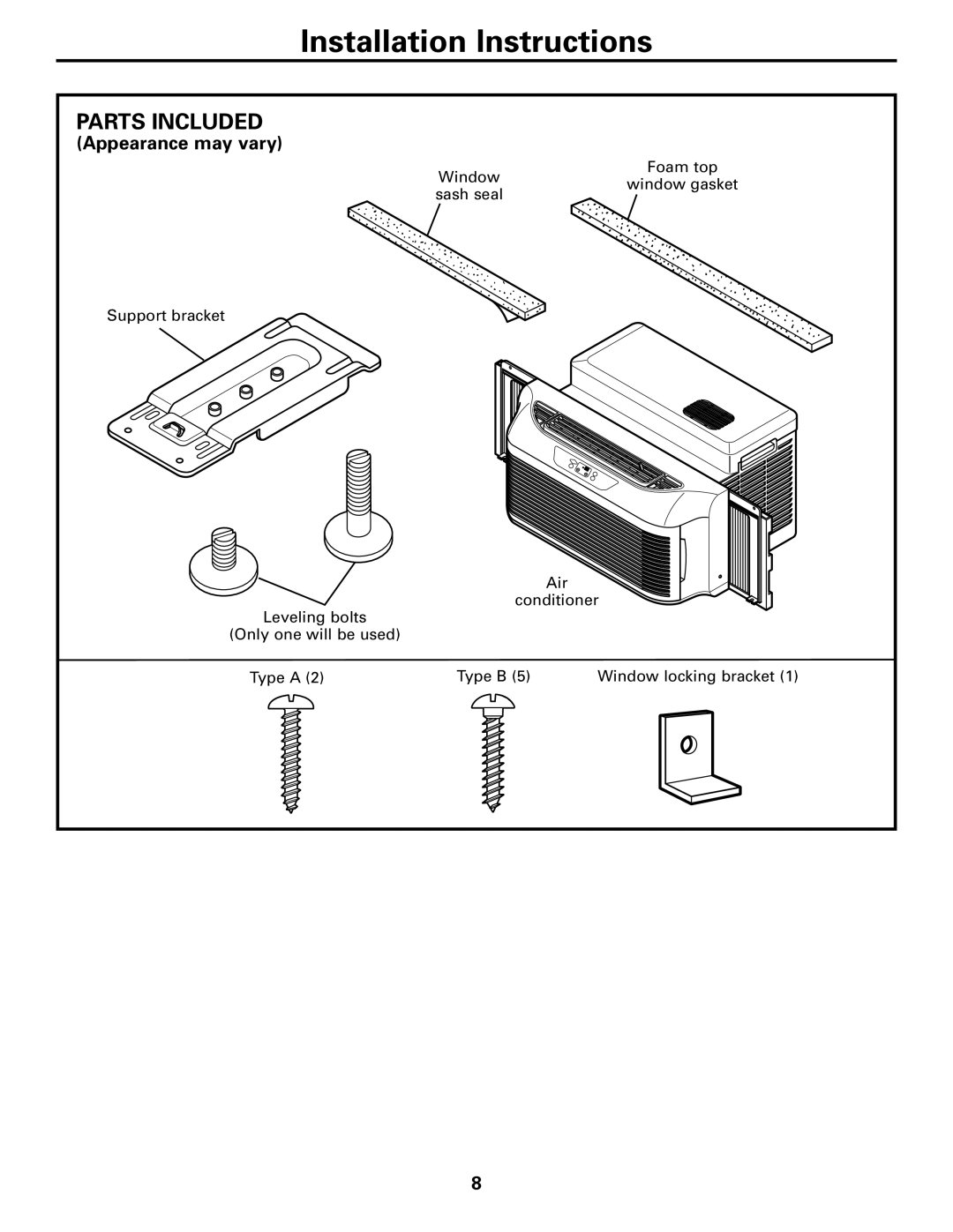 GE AGP07 operating instructions Installation Instructions, Parts Included 