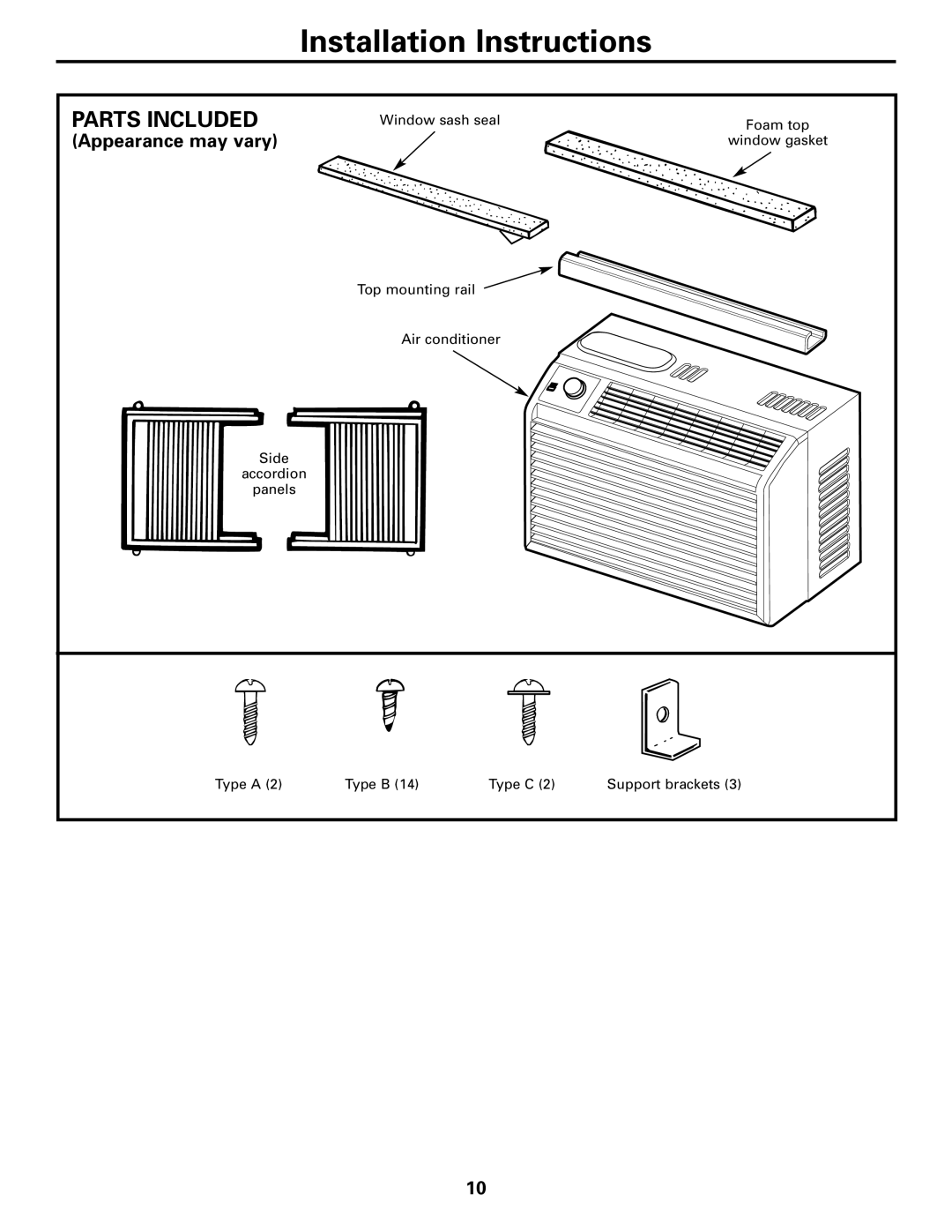 GE AGS05, AGQ05, AGV05, AGN05 owner manual Installation Instructions, Parts Included 