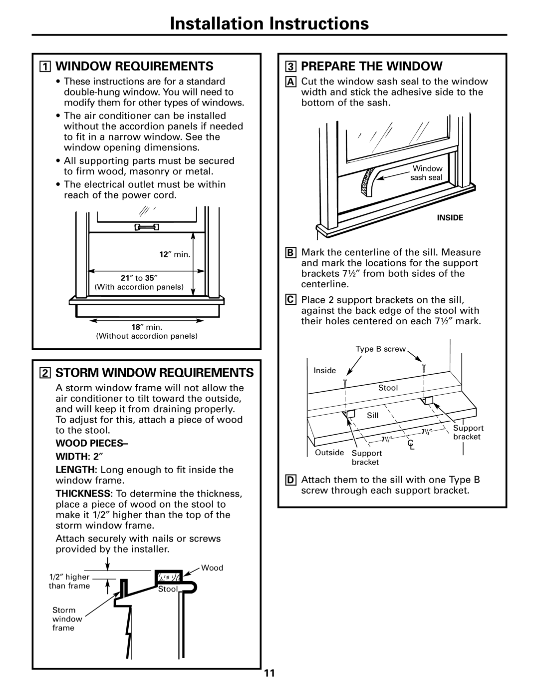 GE AGN05, AGQ05, AGV05, AGS05 owner manual Storm Window Requirements, Prepare the Window 