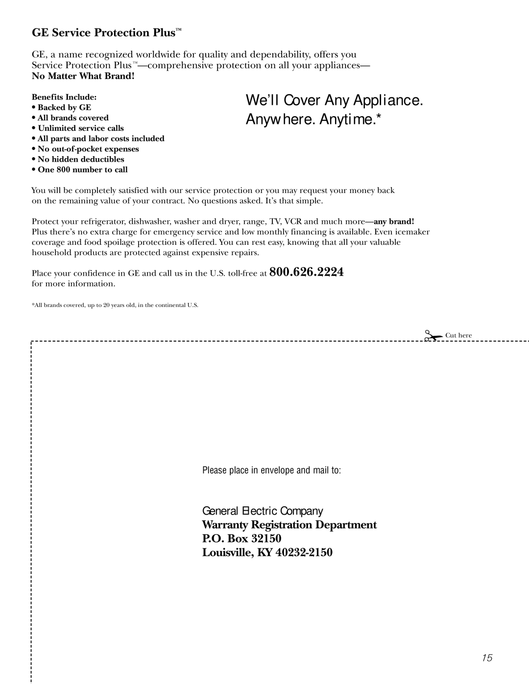 GE AGN05, AGQ05, AGV05, AGS05 owner manual We’ll Cover Any Appliance. Anywhere. Anytime 