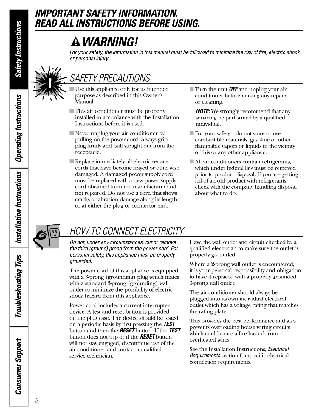 GE AGS05, AGQ05, AGV05, AGN05 Consumer Support Troubleshooting Tips, Installation Instructions Operating Instructions 