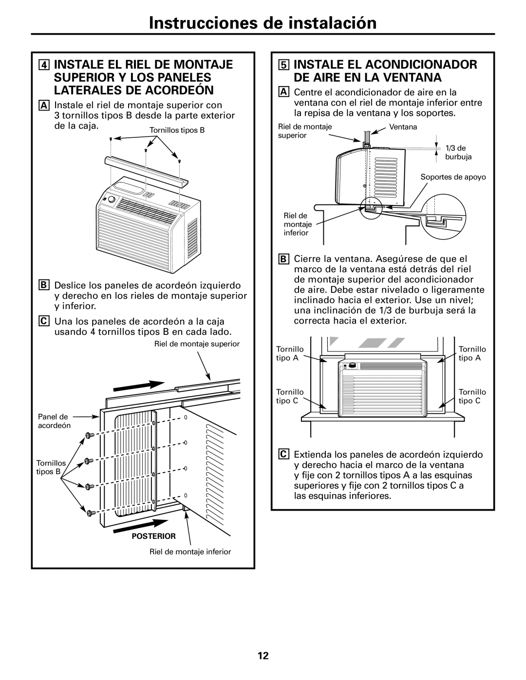 GE AGS05, AGQ05, AGV05, AGN05 owner manual Instale EL Acondicionador DE Aire EN LA Ventana 