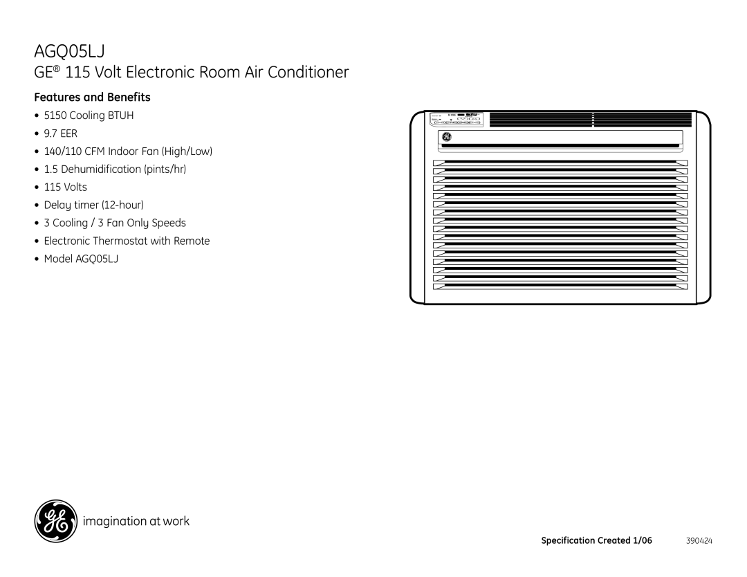 GE AGQ05LJ dimensions Features and Benefits 