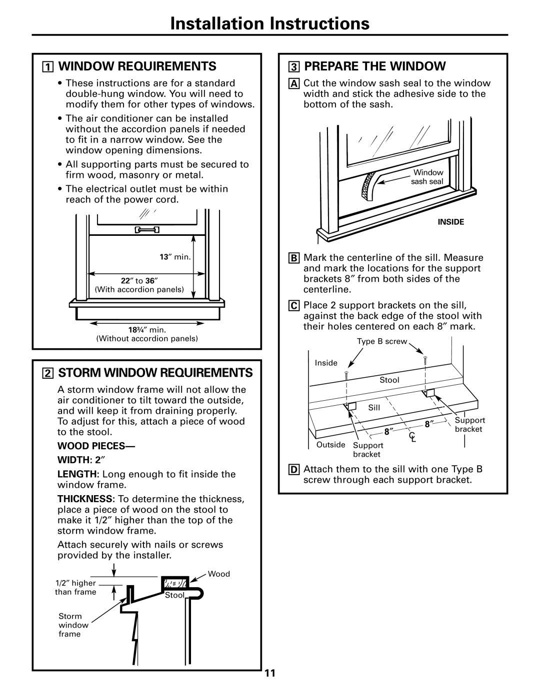 GE AGL06, AGQ06, AGV06 installation instructions Storm Window Requirements, Prepare the Window 