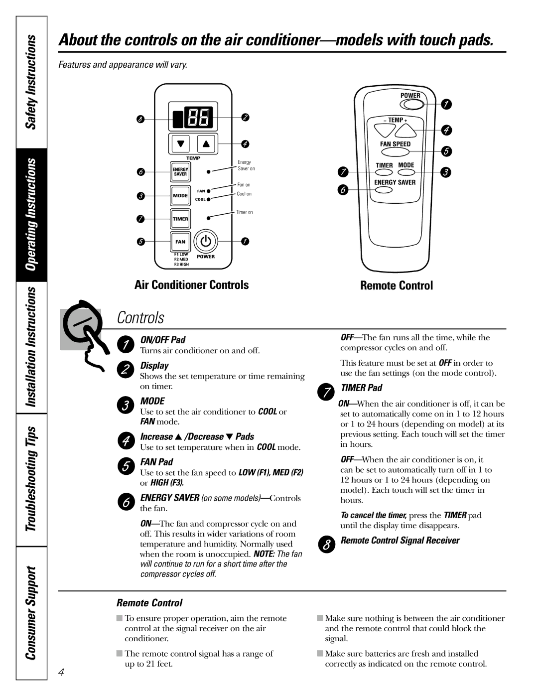 GE AGV06, AGQ06, AGL06 installation instructions Support Troubleshooting Tips Installation, Remote Control 