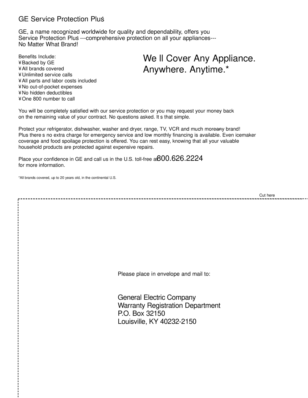 GE AGQ12DK installation instructions We’ll Cover Any Appliance. Anywhere. Anytime 