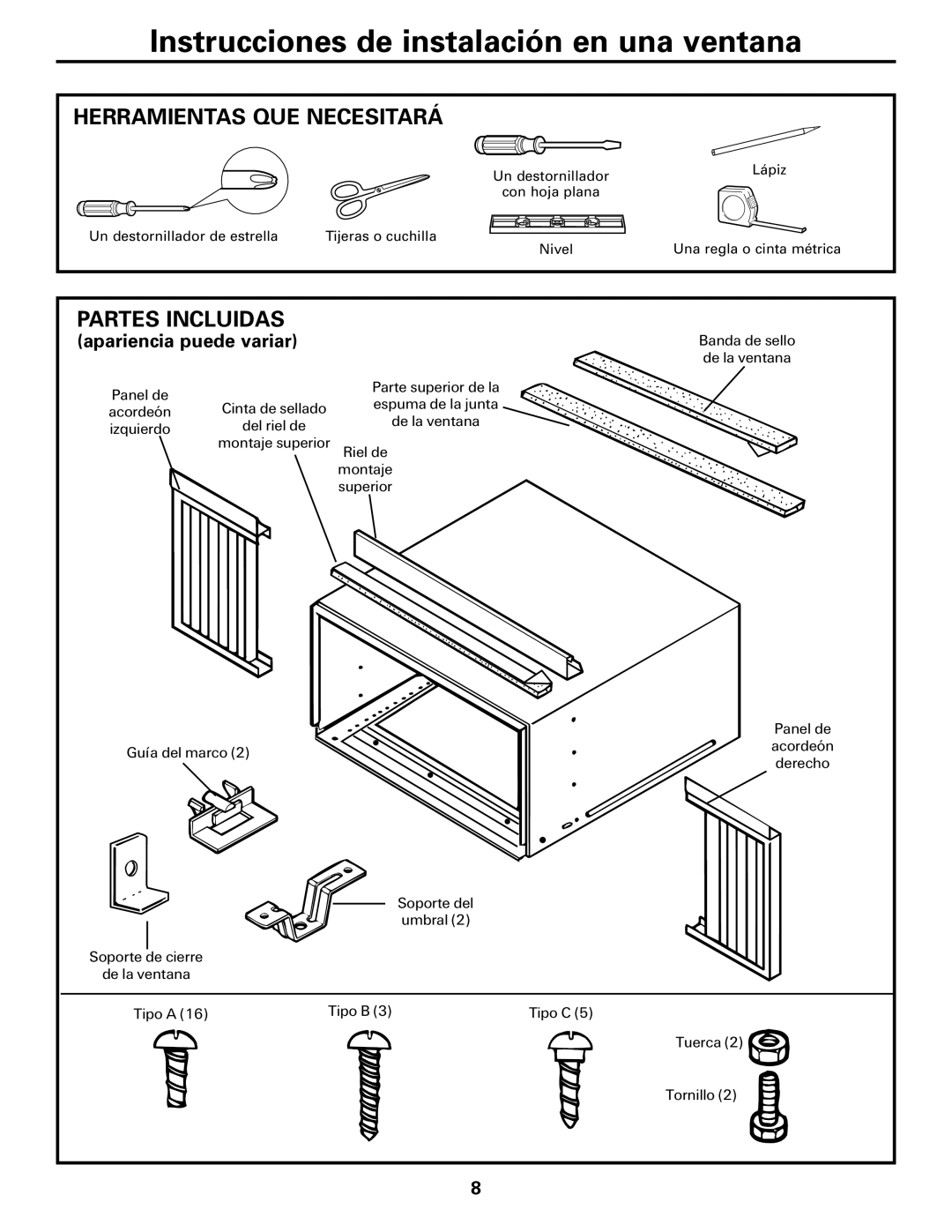 GE AGQ12DK installation instructions Herramientas QUE Necesitará, Partes Incluidas 