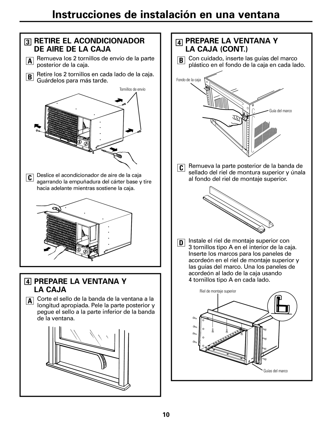 GE AGQ12DK installation instructions Prepare LA Ventana Y LA Caja, Retire EL Acondicionador DE Aire DE LA Caja 