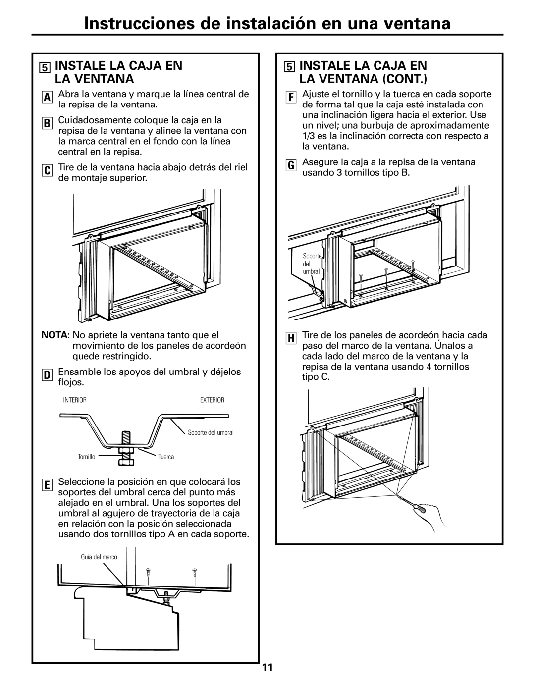 GE AGQ12DK installation instructions Instale LA Caja EN LA Ventana 