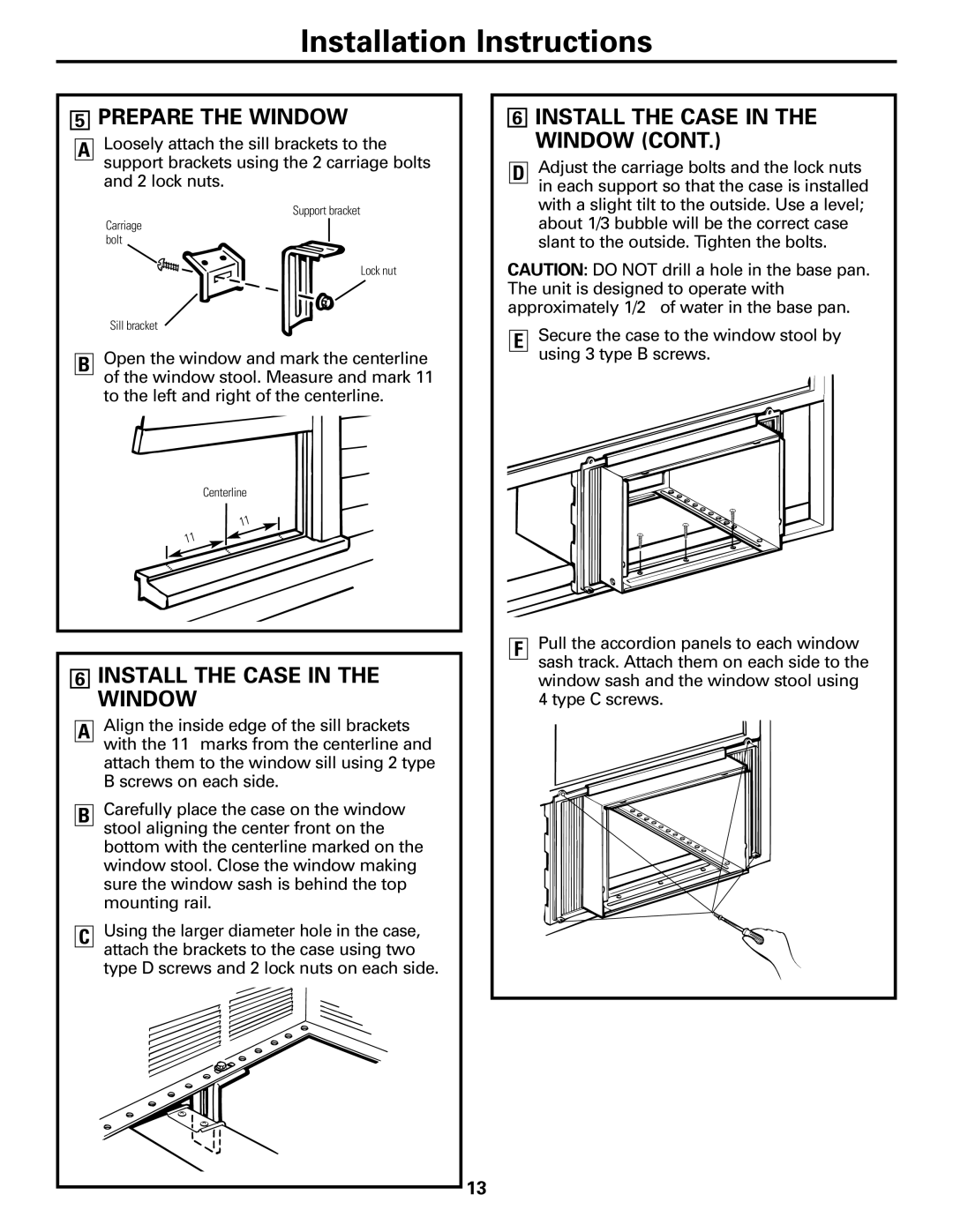 GE AGL18, AGQ24, AGV24, AGW24, AGL24 installation instructions Prepare the Window, Install the Case in the Window 