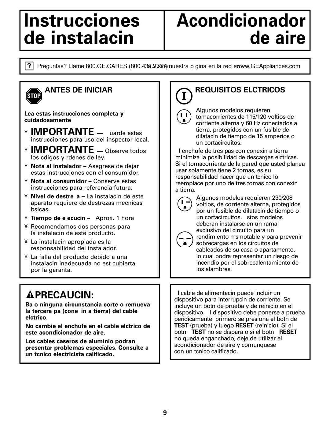 GE AGL24, AGQ24, AGV24, AGW24, AGL18 installation instructions Antes DE Iniciar, Requisitos Eléctricos 