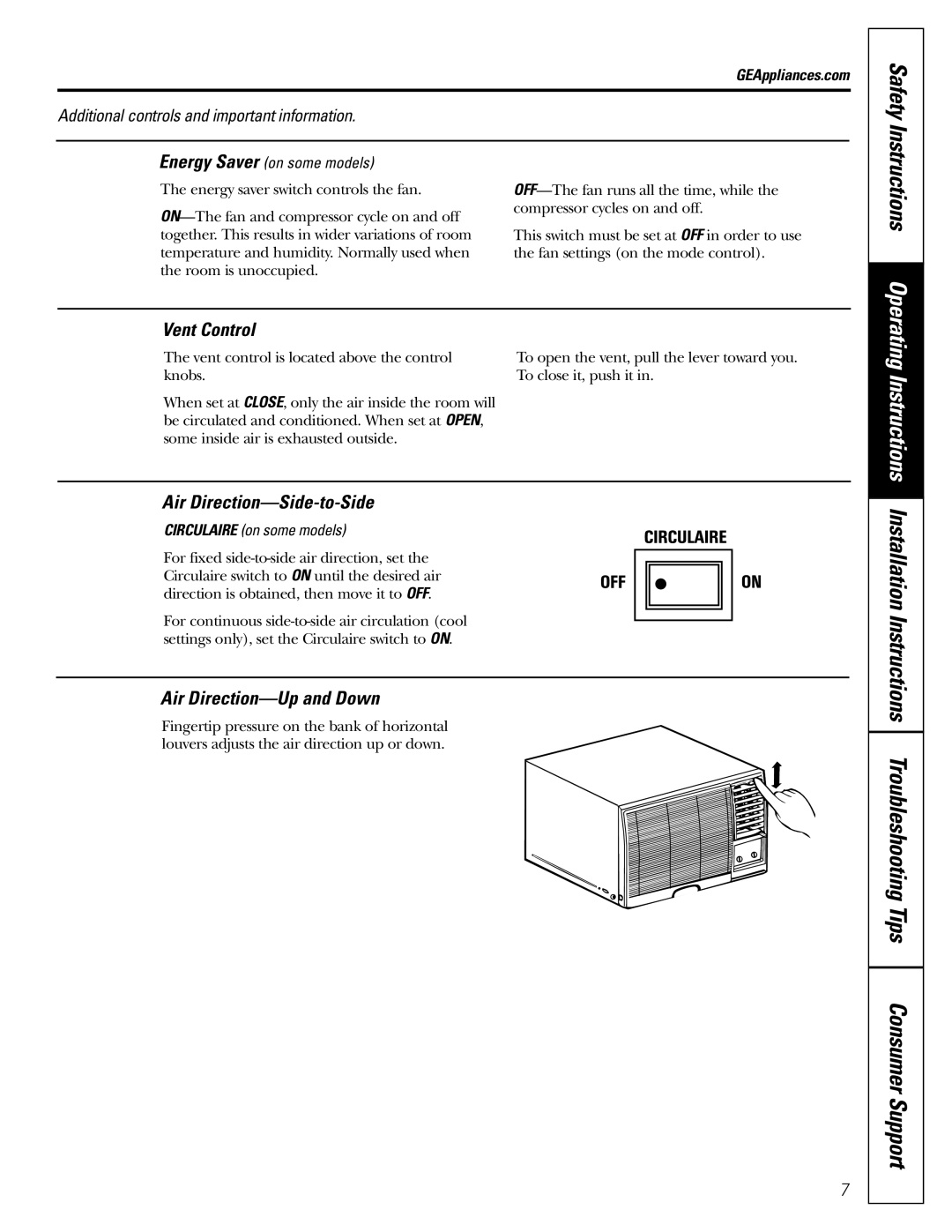 GE AGW24, AGQ24, AGV24, AGL18, AGL24 installation instructions Safety, Air Direction-Side-to-Side 