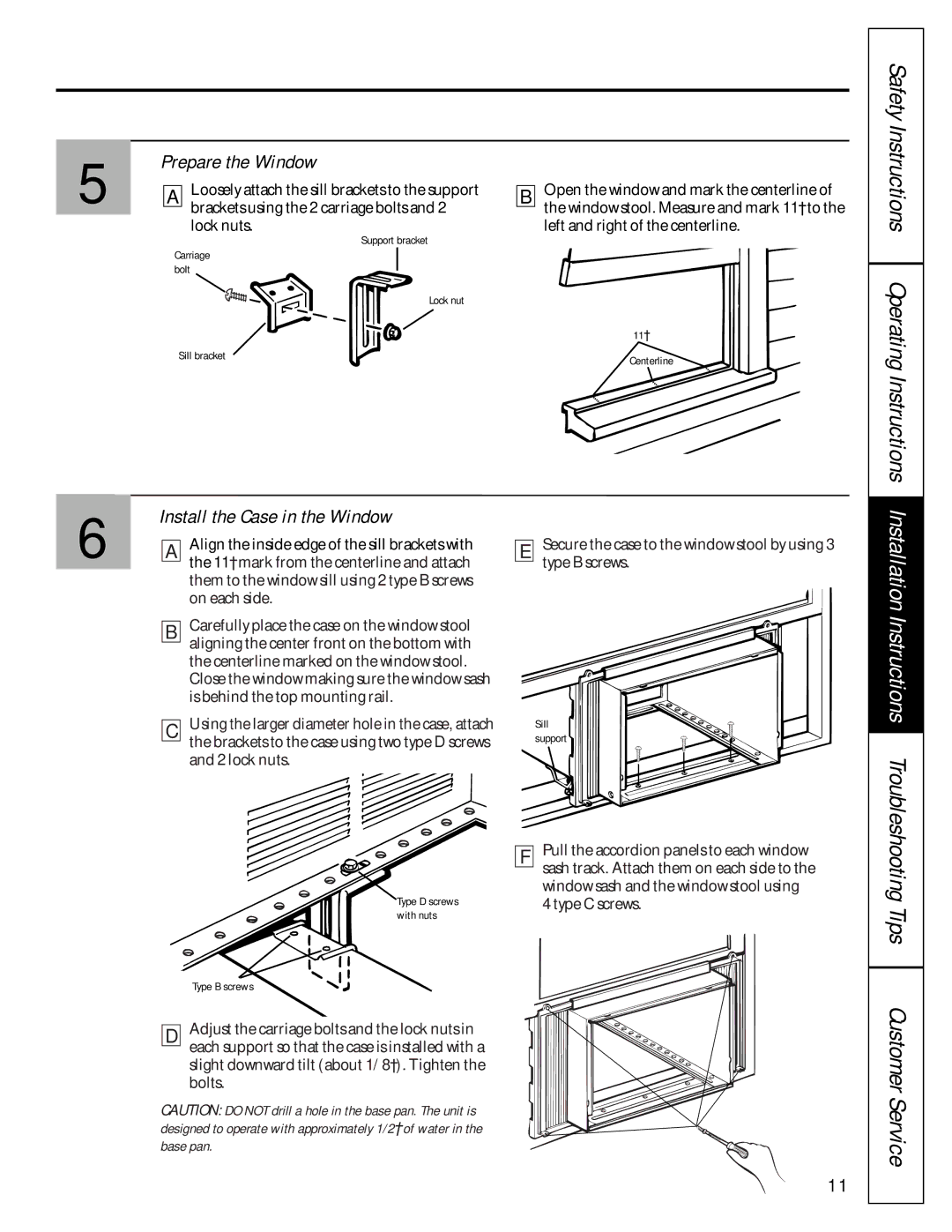 GE agp18, agv18 owner manual Prepare the Window, Install the Case in the Window 