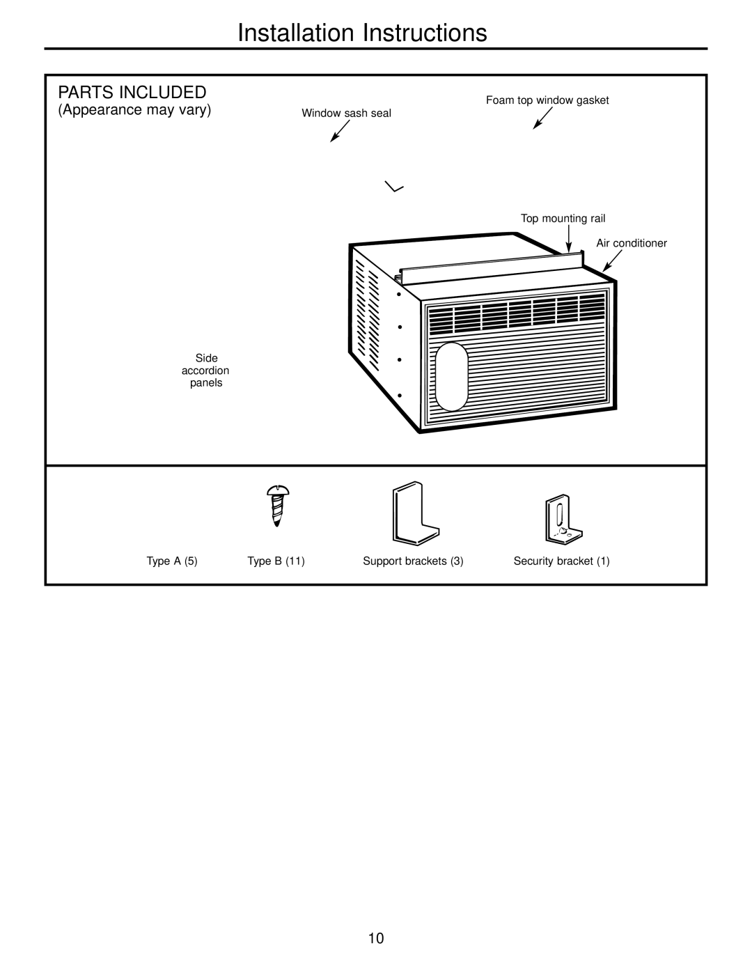 GE AGW06, AGH06 operating instructions Installation Instructions, Parts Included 