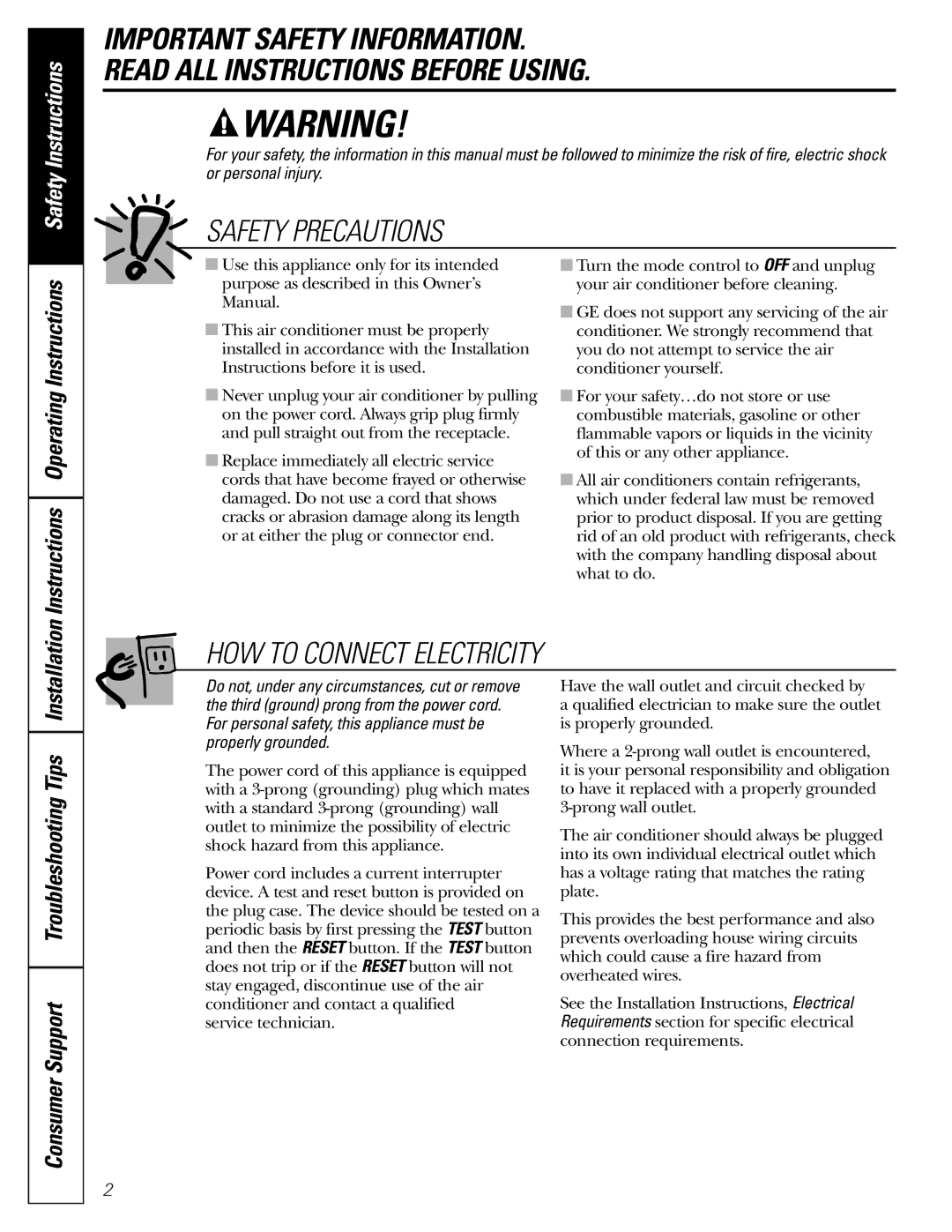 GE AGW06, AGH06 operating instructions Safety Precautions 