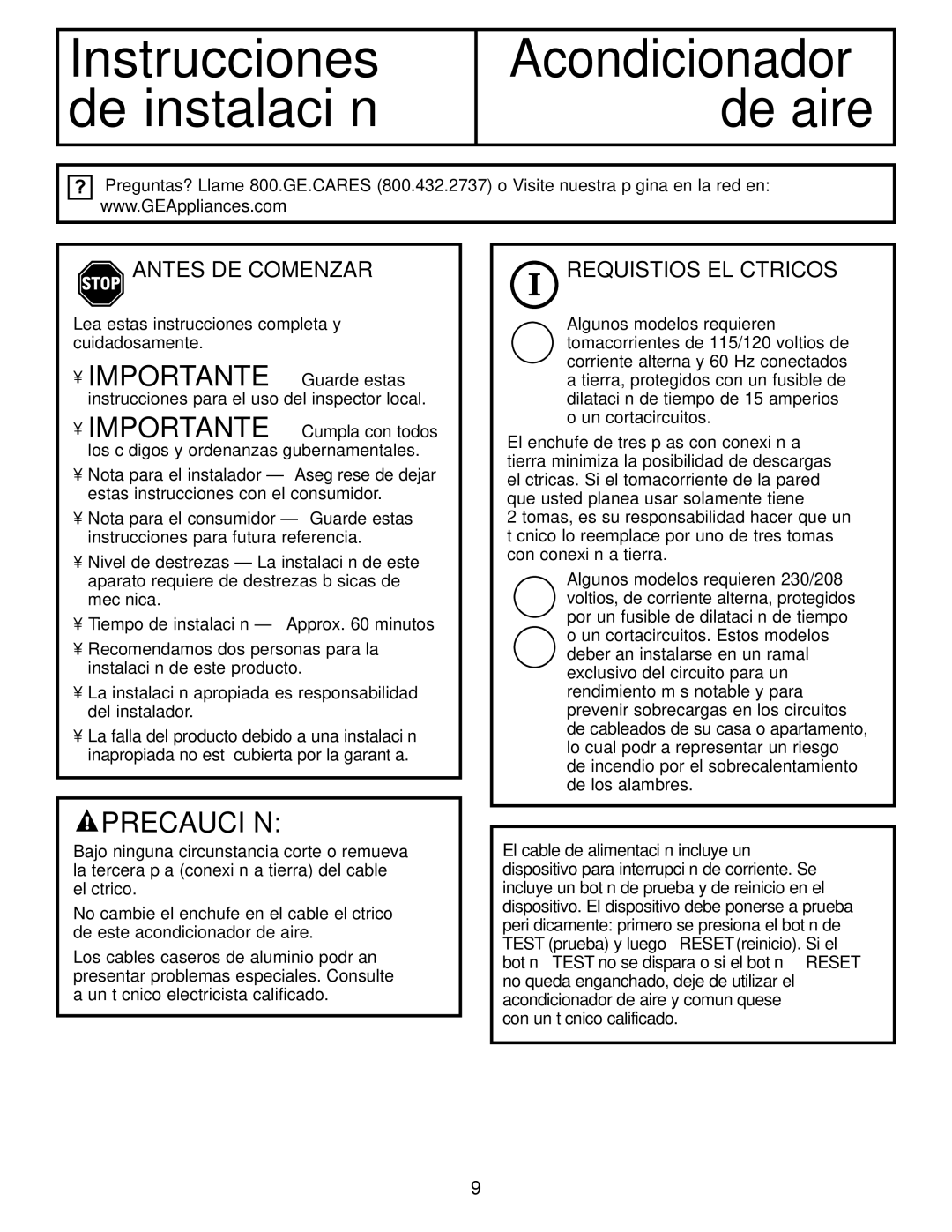 GE AGH06, AGW06 operating instructions Antes DE Comenzar, Requistios Eléctricos 