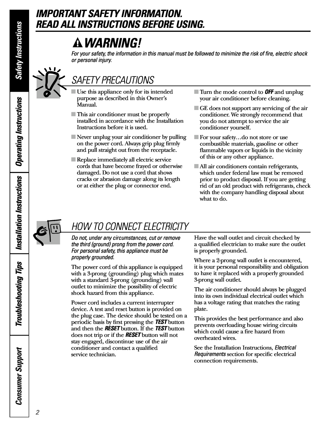 GE AGW06 Important Safety Information, Read All Instructions Before Using, Safety Precautions, How To Connect Electricity 