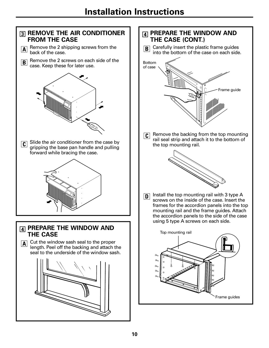 GE AGW18, AGH18 owner manual Remove the AIR Conditioner from the Case, Prepare the Window and the Case 