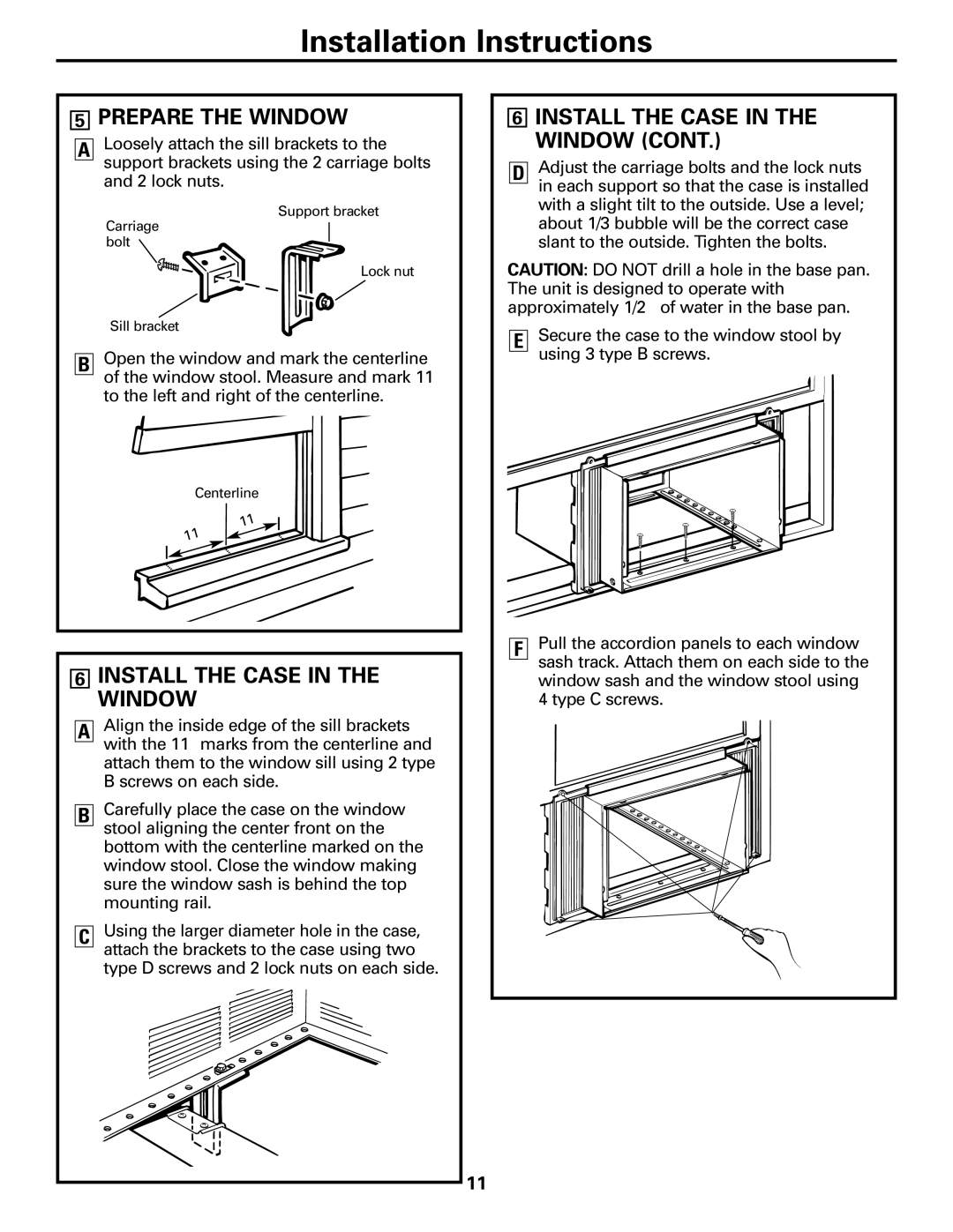 GE AGH18, AGW18 owner manual Prepare the Window, Install the Case in the Window 