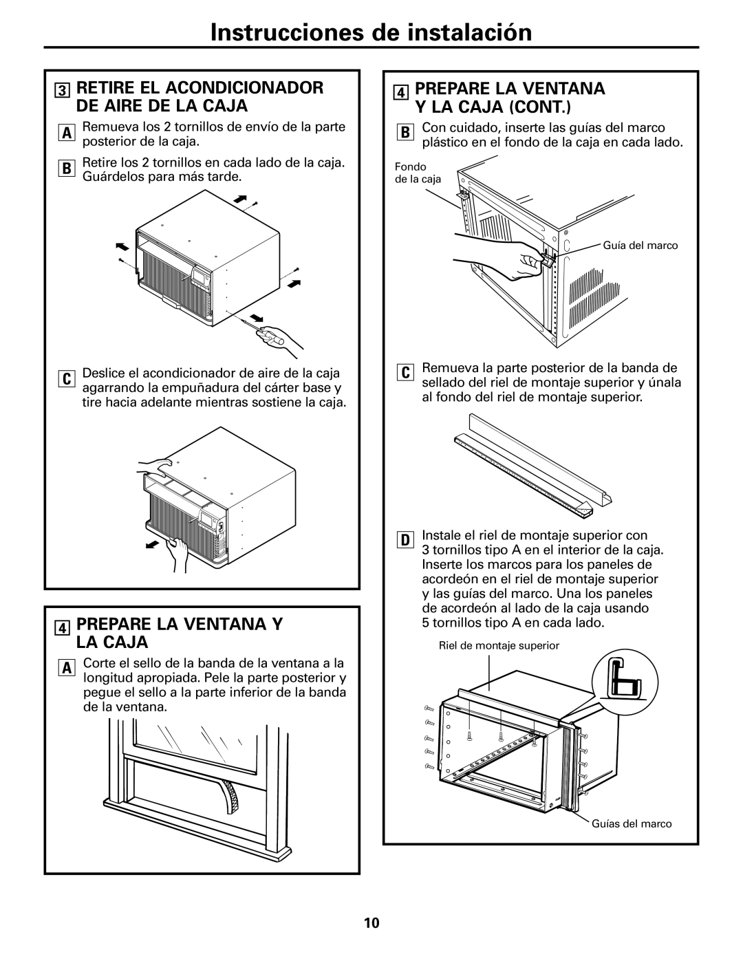 GE AGW18, AGH18 owner manual Prepare LA Ventana Y LA Caja, Retire EL Acondicionador DE Aire DE LA Caja 