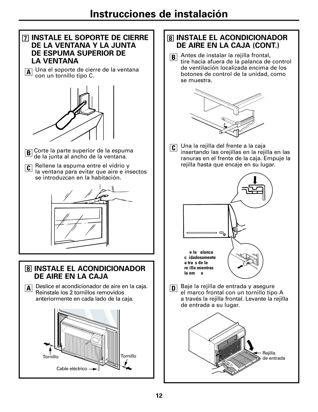 GE AGW18, AGH18 owner manual LA Ventana, Instale EL Acondicionador DE Aire EN LA Caja 