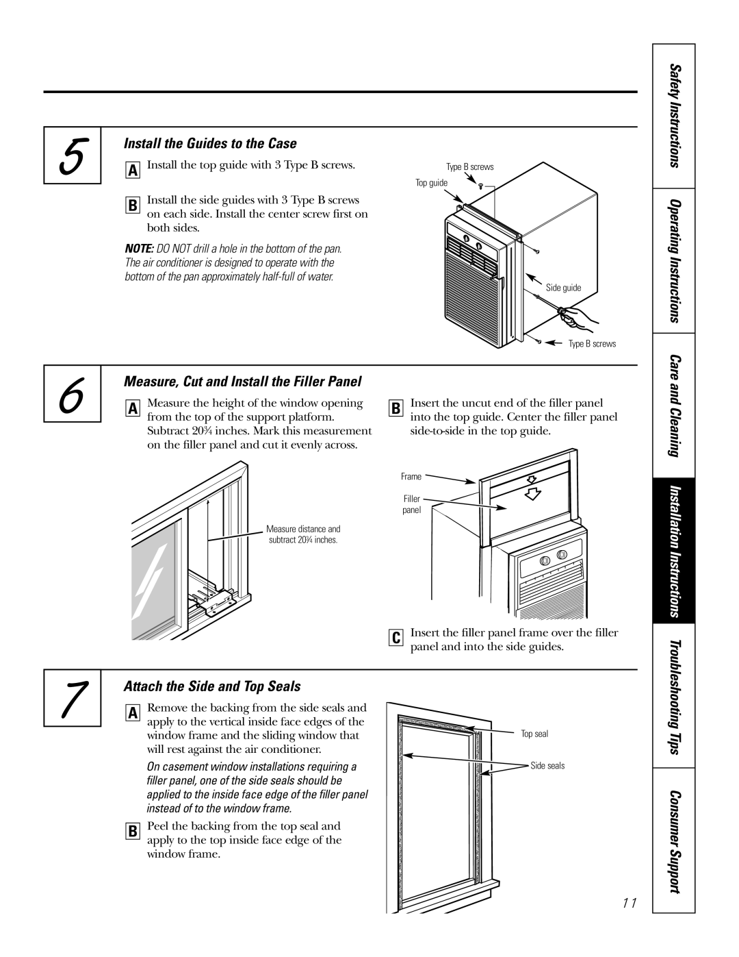 GE AGX10, AGX08 Install the Guides to the Case, Safety Instructions Operating Instructions, Attach the Side and Top Seals 