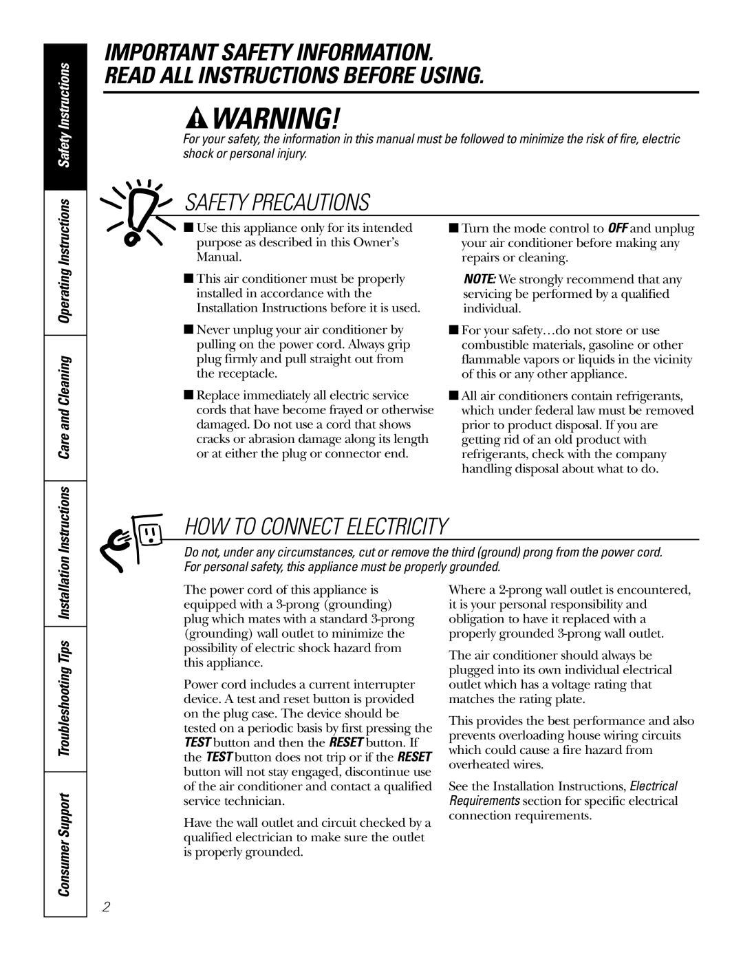 GE AGX08, AGX10 owner manual Safety Precautions, Care and Cleaning Operating Instructions 