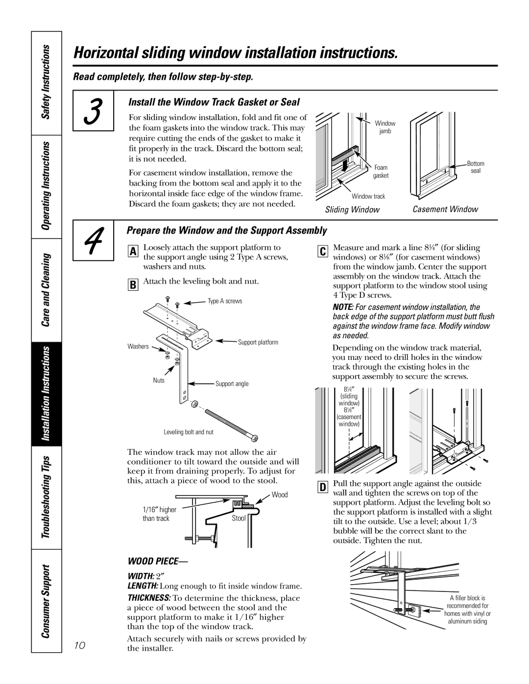 GE AGX08 AGX10 Instructions, Read completely, then follow step-by-step, Install the Window Track Gasket or Seal 