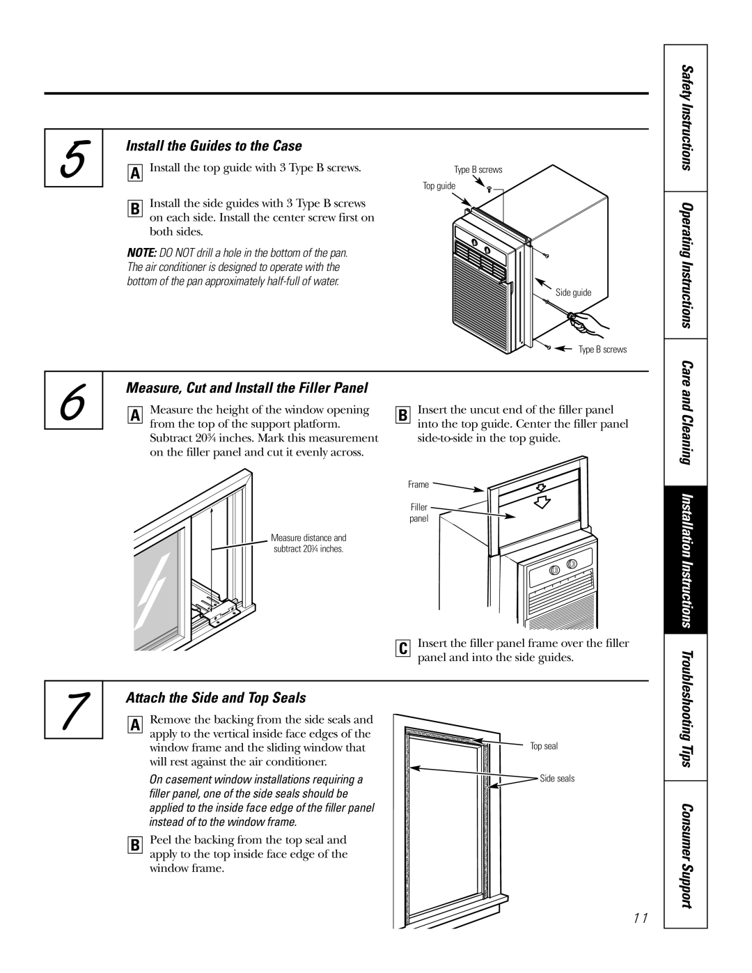 GE AGX08 AGX10 Install the Guides to the Case, Safety Instructions Operating Instructions, Attach the Side and Top Seals 